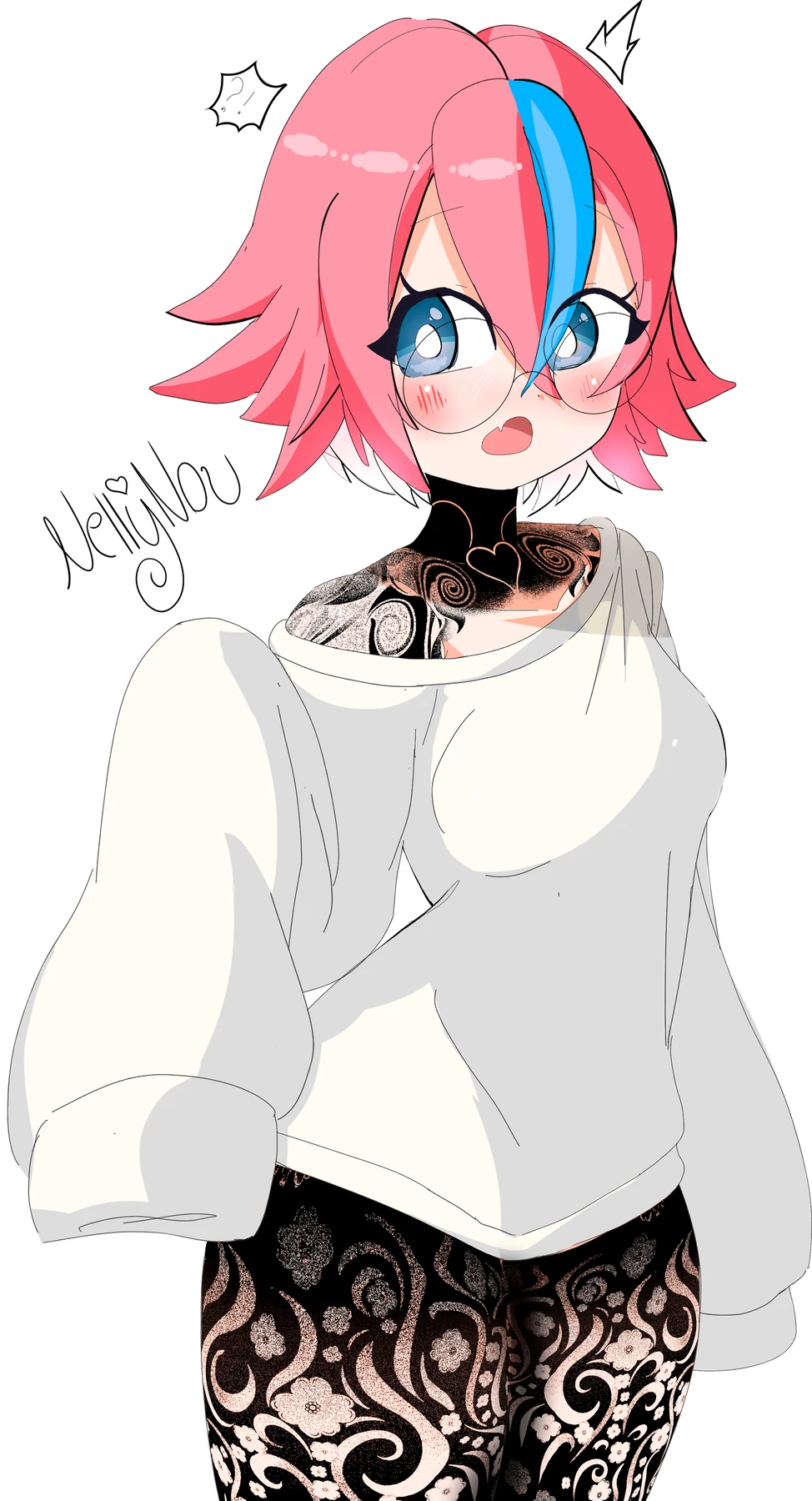 Nelly, personaje original de cabello rosa y azul
