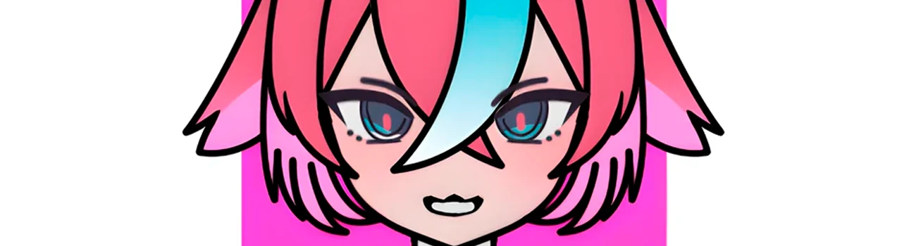 Personaje de cabello rosa y celeste con orejas de conejo