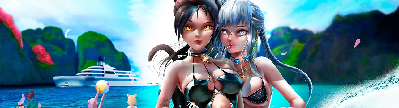 Dos personajes junto al mar turquesa